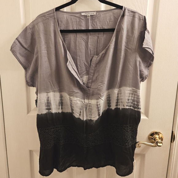 Solitaire womens 1X plus size Tie dye black gray shirt top short sleeves crochet - Picture 1 of 6